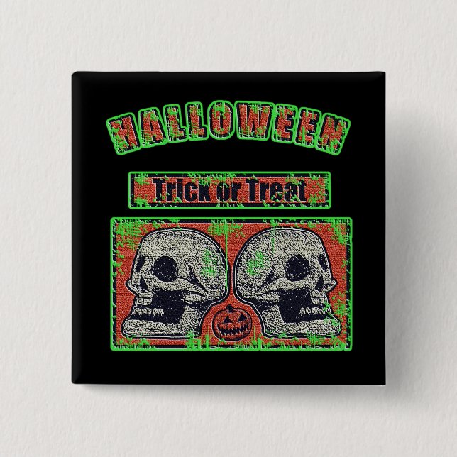 Halloween Skulls - Trick oder Treat getragen grün Button (Vorderseite)