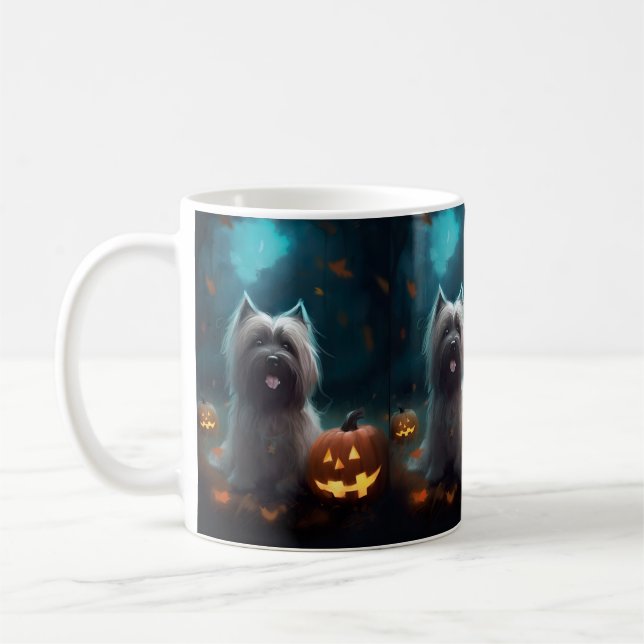 Halloween Skye Terrier mit Pumpkins Beängstigend Kaffeetasse (Links)