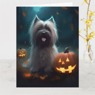 Halloween Skye Terrier mit Pumpkins Beängstigend Karte