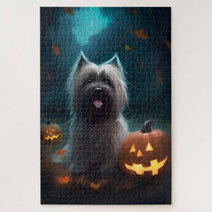 Halloween Skye Terrier mit Pumpkins Beängstigend Puzzle