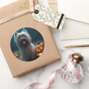 Halloween Skye Terrier mit Pumpkins Beängstigend Runder Aufkleber