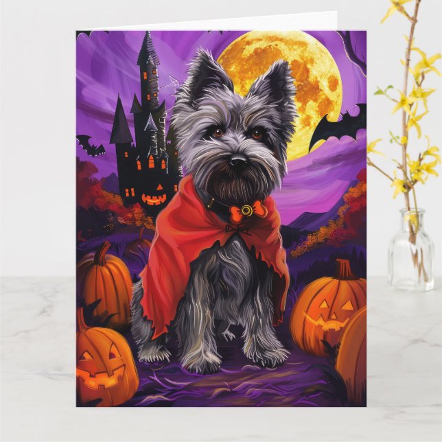 Halloween Skye Terrier Vampire Pumpkins Beängstige Karte (Gelbe Blume)