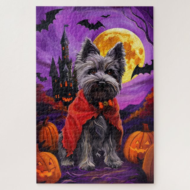 Halloween Skye Terrier Vampire Pumpkins Beängstige Puzzle (Vertikal)