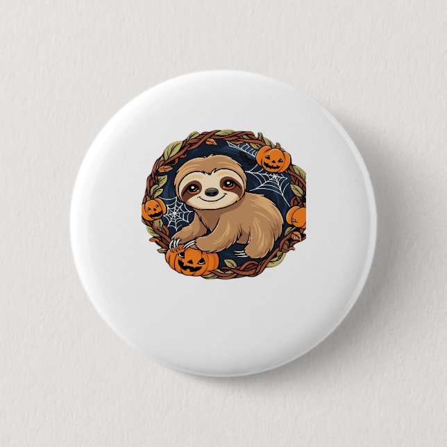 Halloween, Sloth, 31. Oktober, Erntedank Class Button (Vorderseite)