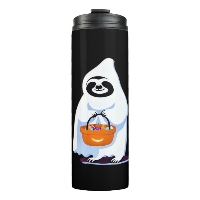 Halloween sloth dressed as ghost going trick or tr thermosbecher (Vorderseite)