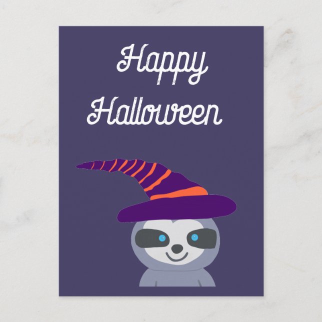 Halloween Sloth in Hexenhut Postkarte (Vorderseite)