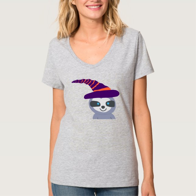 Halloween Sloth in Hexenhut T-Shirt (Vorderseite)