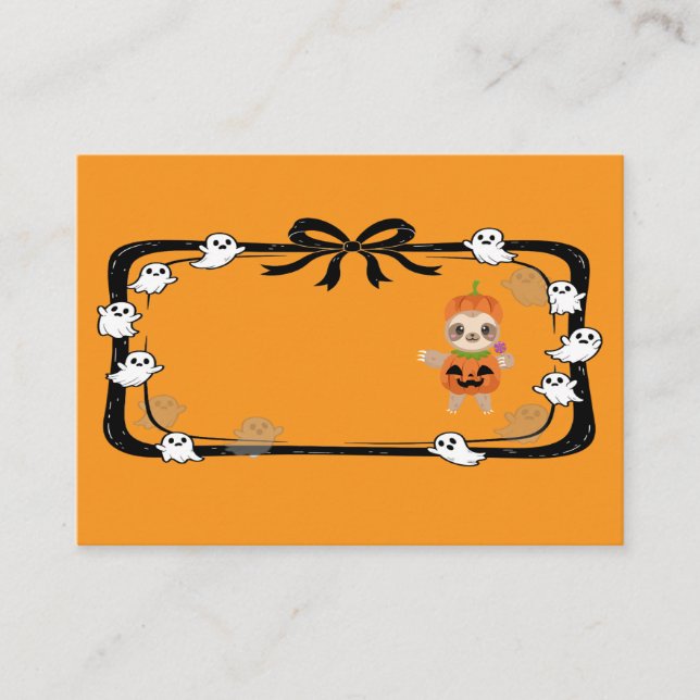 Halloween Sloth In Pumpkin Costume Orange Platzkarte (Vorderseite)