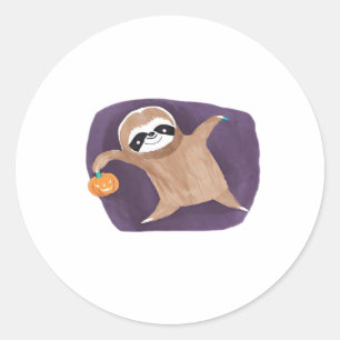 Halloween Sloth mit Pumpkin Classic T - Shirt Runder Aufkleber