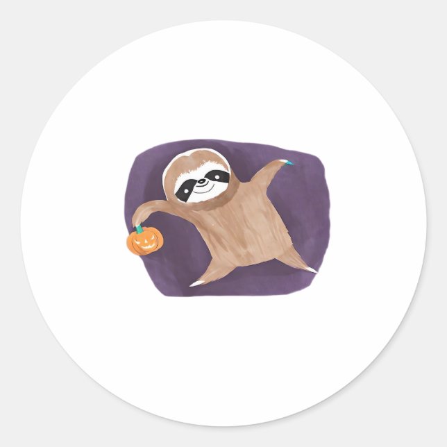 Halloween Sloth mit Pumpkin Classic T - Shirt Runder Aufkleber (Vorderseite)