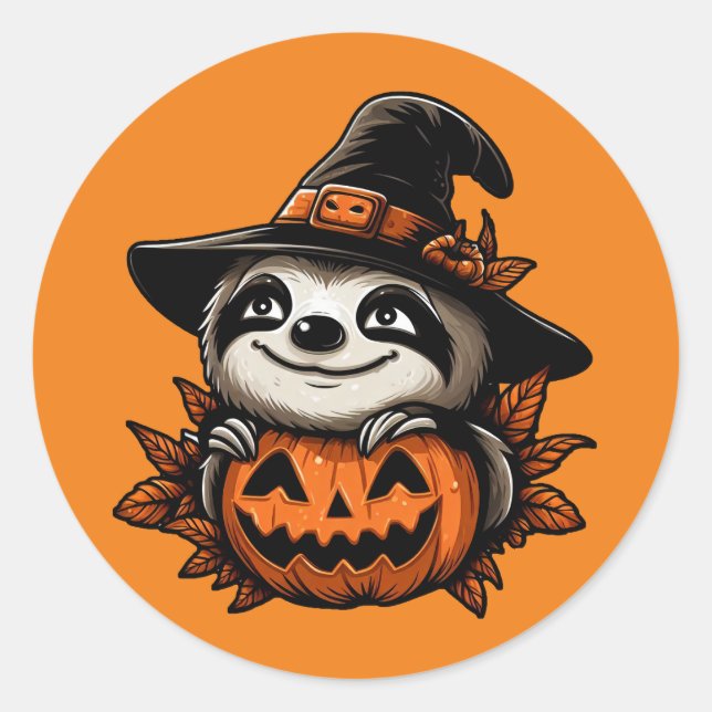 Halloween Sloth Pumpkin Festivity Runder Aufkleber (Vorderseite)