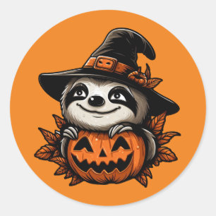 Halloween Sloth Pumpkin Festivity Runder Aufkleber