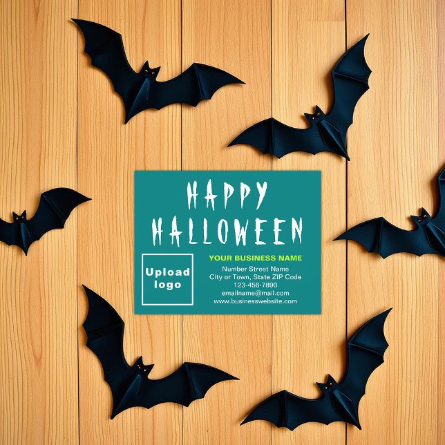 Halloween Small Aquamarin Green Flat Feiertagskarte (Teal green Halloween business flat holiday card)