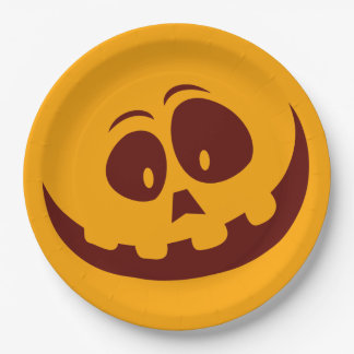 Halloween Smiley Orange und Brown Pappteller