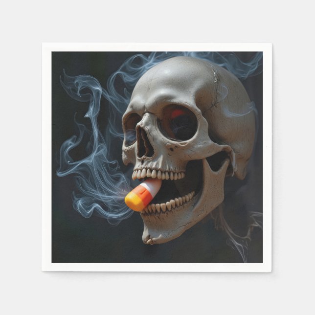 Halloween Smoking Skull Biting Candy Corn Serviette (Vorderseite)
