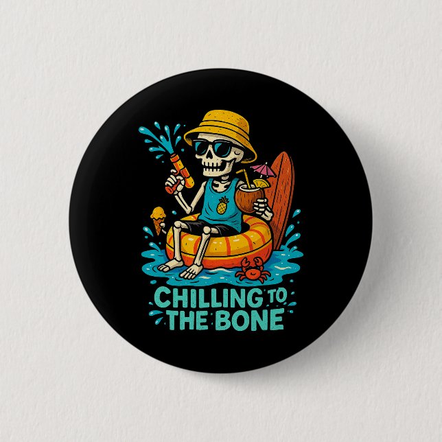 Halloween Sommer Gruseliger Skeleton Flo Button (Vorderseite)
