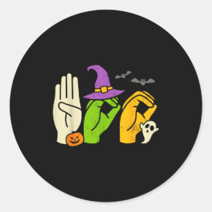 Halloween-Sonderschullehrer Buh in ASL Buh Hände G Runder Aufkleber