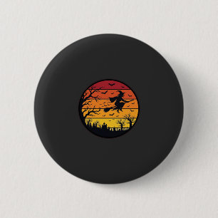 Halloween-Sonnenuntergang-Hexe-Silhouette Retro-Kr Button
