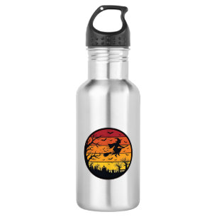 Halloween-Sonnenuntergang-Hexe-Silhouette Retro-Kr Edelstahlflasche