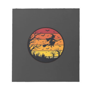 Halloween-Sonnenuntergang-Hexe-Silhouette Retro-Kr Notizblock