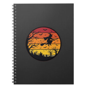 Halloween-Sonnenuntergang-Hexe-Silhouette Retro-Kr Notizblock