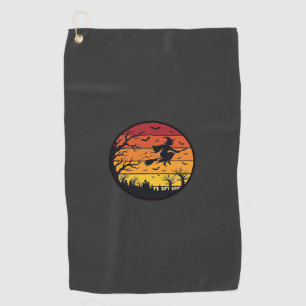 Halloween-Sonnenuntergang-Hexen-Silhouette Retro-K Golfhandtuch