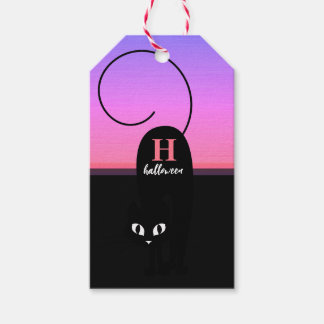 Halloween-Sonnenuntergang schwarze Katze Monogramm Geschenkanhänger