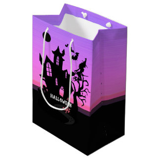 Halloween-Sonnenuntergangs-Nacht Hexe und Fledermä Mittlere Geschenktüte