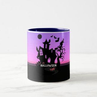 Halloween-Sonnenuntergangs-Nacht-Hexe und Fledermä Zweifarbige Tasse