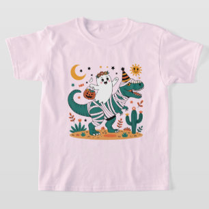 Halloween Spaß! Gespenst auf T-Rex mit Candy T-Shirt