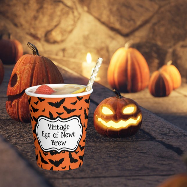 Halloween Spaß Orange/Black Flying Bats Pappbecher (Yummy Halloween beverage!)