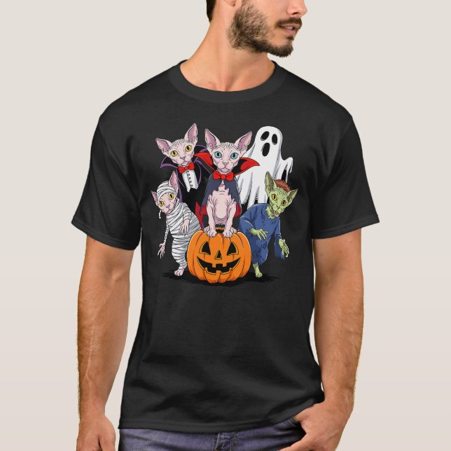 Halloween Sphynx Cat Ghost Vampire Mummy T-Shirt (Vorderseite)