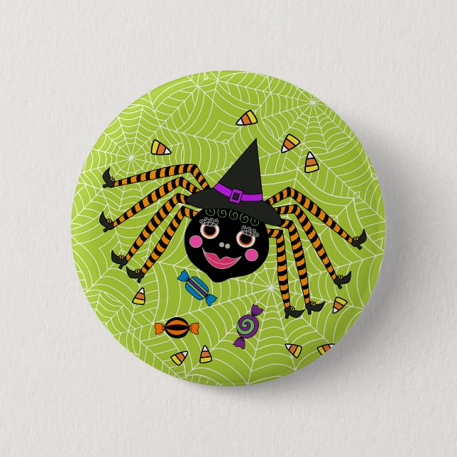 Halloween Spider Hexe mit Candy Round Button (Vorderseite)