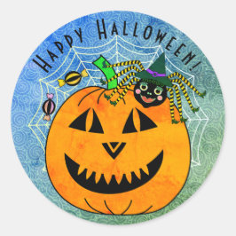 Halloween Spider Hexe und Pumpkin Runder Aufkleber