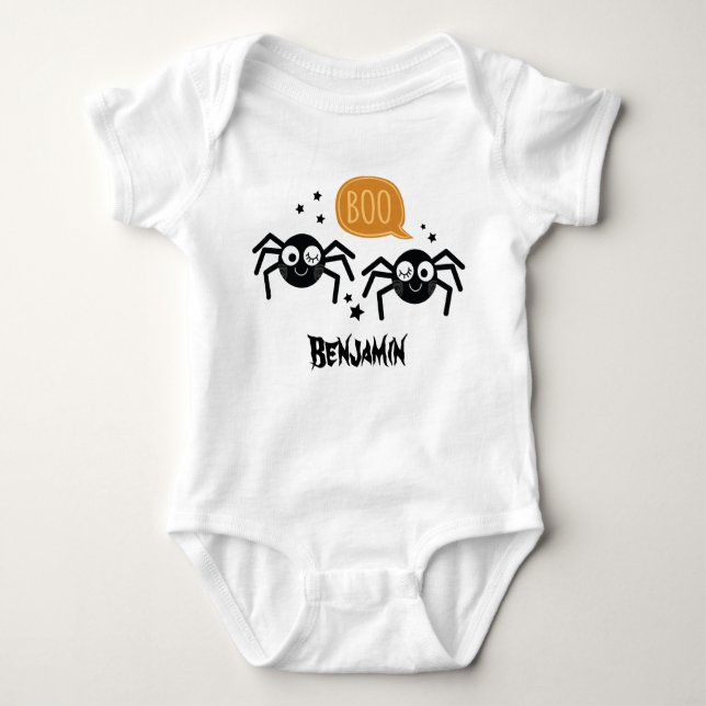 Halloween Spider Personalisiert Baby T - Shirt (Vorderseite)