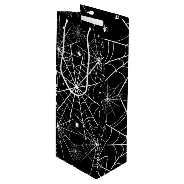 Halloween Spider Web Geschenktüte Für Weinflaschen (Vorderseite Schrägansicht)