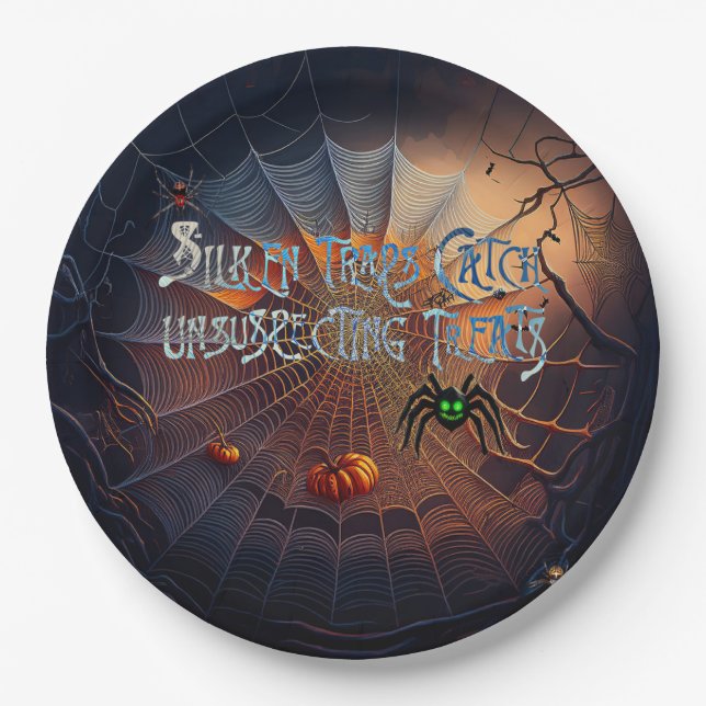 Halloween Spider Web Trick oder Leckereien Pappteller (Vorderseite)