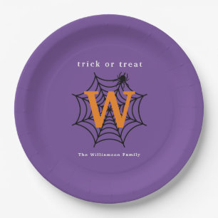 Halloween Spider Web Trick oder Treat Monogram Pappteller