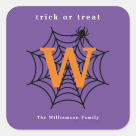 Halloween Spider Web Trick oder Treat Monogram Quadratischer Aufkleber