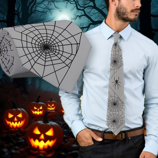 Halloween Spider Webs Gray Neck Tie Krawatte (Von Creator hochgeladen)