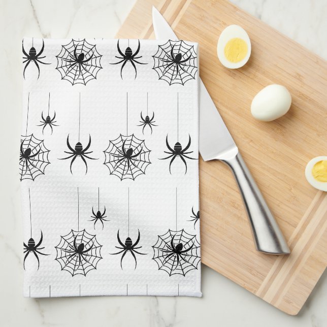 Halloween Spider Webs Muster Spooky Cobweb Geschirrtuch (Viertel Falte)