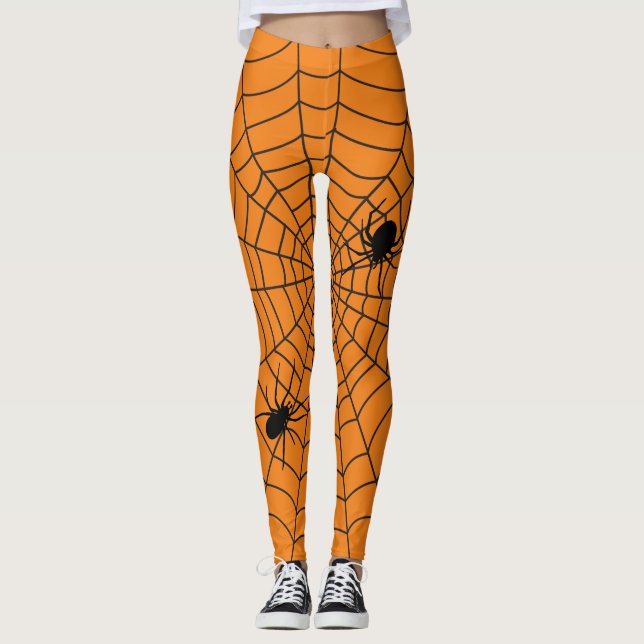 Halloween Spiders auf Cobweb Orange Black Leggings (Vorderseite)