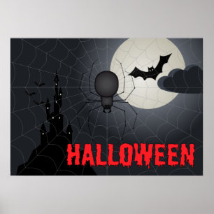 Halloween Spiderweb Night Scene Poster
