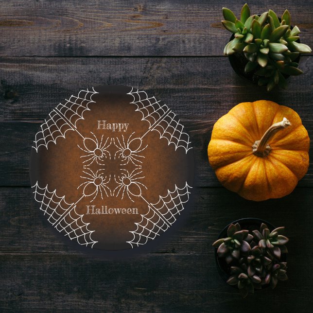 Halloween Spiderweb spinnen schwarz orange weiß Pappteller (Von Creator hochgeladen)