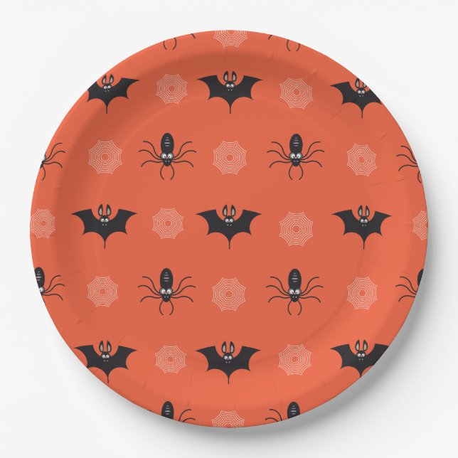 Halloween Spinne, Fledermaus & Cobweb-Muster Papie Pappteller (Vorderseite)