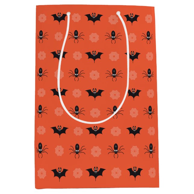 Halloween-Spinne, Fledermaus und Cobweb-Muster Mittlere Geschenktüte (Vorderseite)