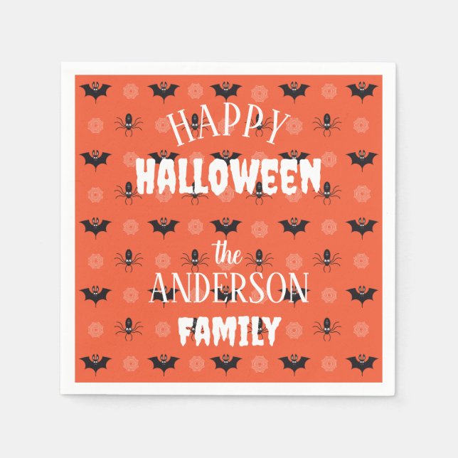 Halloween-Spinne, Fledermaus und Cobweb-Muster Serviette (Vorderseite)