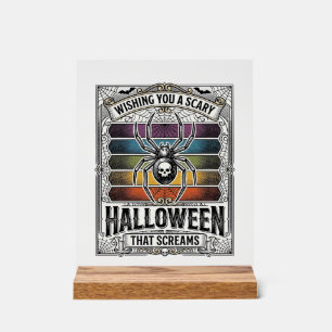 Halloween-Spinne Gruselig Retro-Gravur Regenbogenn Acrylschild