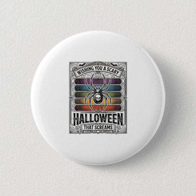 Halloween-Spinne Gruselige Retro-Gravur Regenbogen Button (Vorderseite)