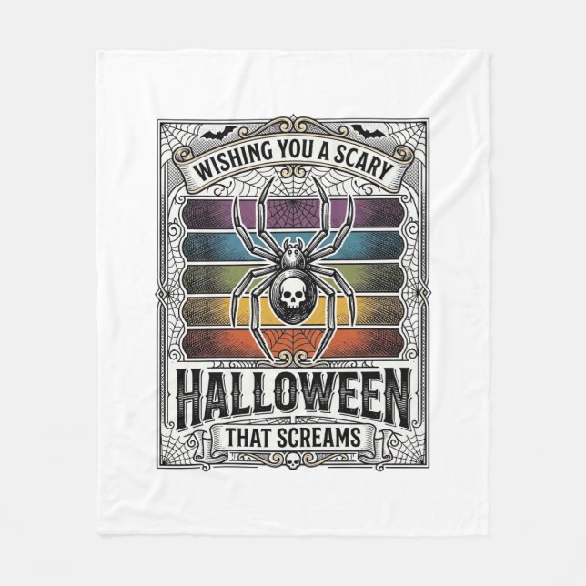 Halloween-Spinne Gruselige Retro-Gravur Regenbogen Fleecedecke (Vorderseite)